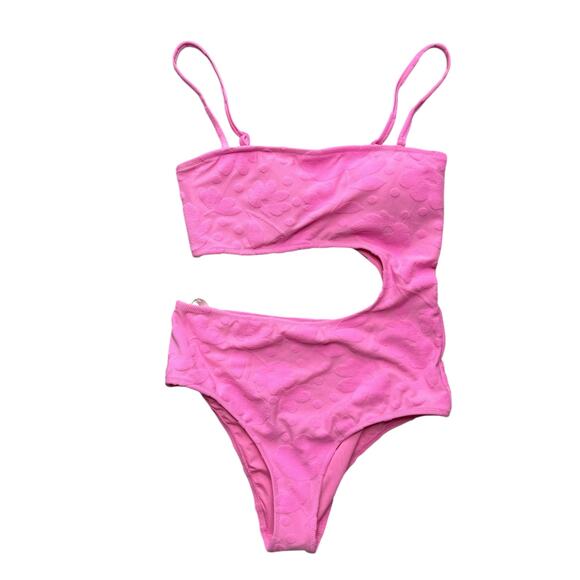 NWOT Aerie One Piece Swim Suit Women M Bubble Gum Pink Floral Cut Out Adjustable - Picture 3 of 8